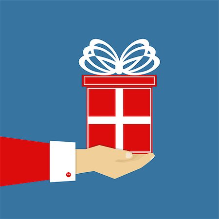 Hand with red gift, flat design, vector eps10 illustration Stock Photo - Budget Royalty-Free & Subscription, Code: 400-08043558