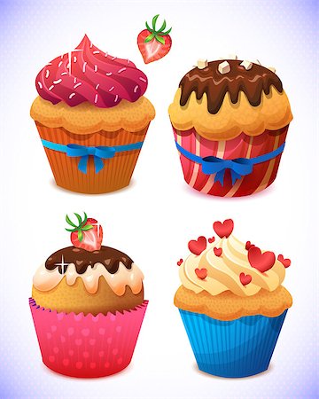 simsearch:400-06104035,k - cupcake pack. Chocolate and vanilla icing cupcakes. Strawberry, cherry and cream Photographie de stock - Aubaine LD & Abonnement, Code: 400-08043734