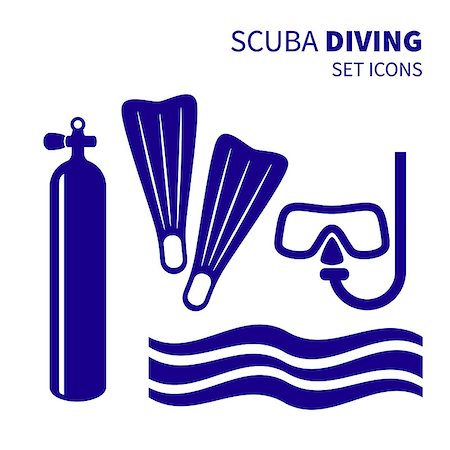 simsearch:400-08625557,k - Blue set scuba diving icons. Vector illustration. Foto de stock - Super Valor sin royalties y Suscripción, Código: 400-08043798