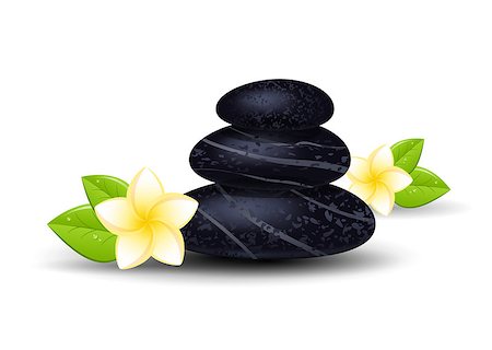 Spa stones and frangipani flower isolated on a white background. Vector illustration. Stock Photo - Budget Royalty-Free & Subscription, Code: 400-08043805