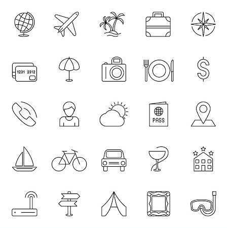 sailing beach - Set of 25 thin line travel and vacation icons Stock Photo - Budget Royalty-Free & Subscription, Code: 400-08054056