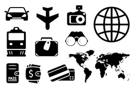 simsearch:400-09186100,k - set black isolated objects for business traveling Stock Photo - Budget Royalty-Free & Subscription, Code: 400-08054087
