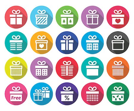 Vector round icons set of presents isolated on white Stock Photo - Budget Royalty-Free & Subscription, Code: 400-08054250