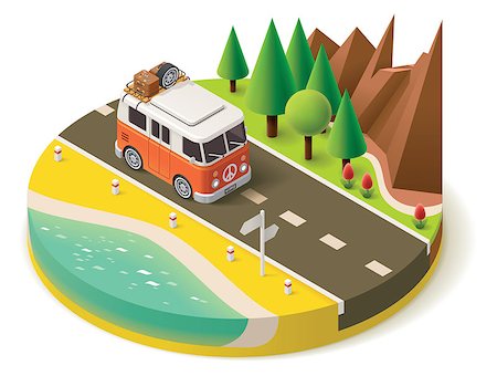 Isometric camper van on the road Stock Photo - Budget Royalty-Free & Subscription, Code: 400-08054498