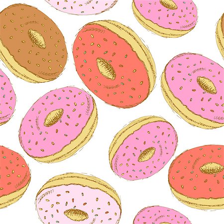 simsearch:400-08015286,k - Sketch tasty donut in vintage style, vector seamless pattern Foto de stock - Super Valor sin royalties y Suscripción, Código: 400-08054520