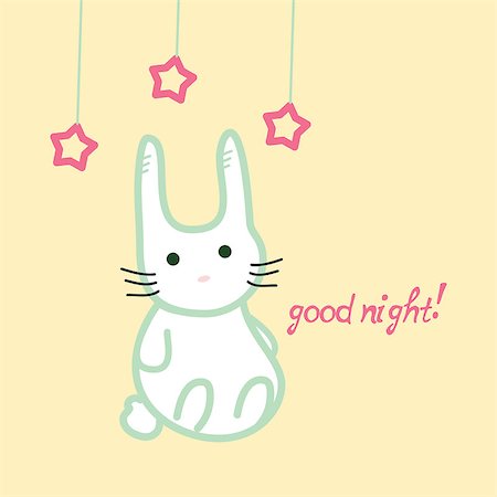 simsearch:400-08054574,k - Cute bunny, good night card, stock vector illustration Stock Photo - Budget Royalty-Free & Subscription, Code: 400-08054574