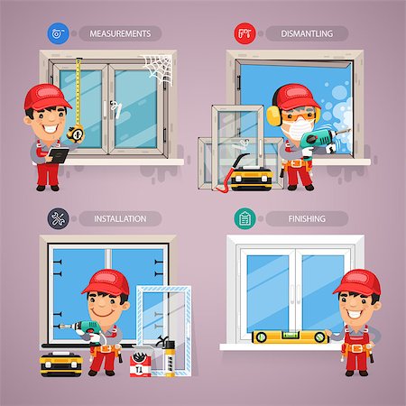 Window Installation Step by Step with Handyman Carpenter. In the EPS file, each element is grouped separately. Clipping paths included in additional jpg format. Foto de stock - Super Valor sin royalties y Suscripción, Código: 400-08054636