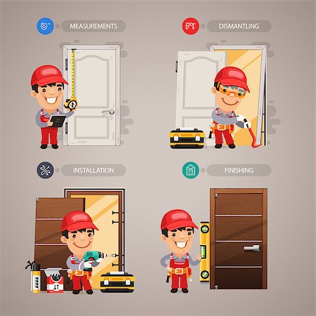 Door Installation Step by Step with Handyman Carpenter. In the EPS file, each element is grouped separately. Clipping paths included in additional jpg format. Foto de stock - Super Valor sin royalties y Suscripción, Código: 400-08054637