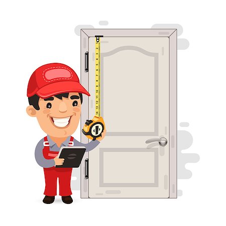 Carpenter Measures the Old Door. Isolated on white background. Clipping paths included in additional jpg format. Stock Photo - Budget Royalty-Free & Subscription, Code: 400-08054644