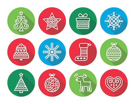 pines stars - Vector round icons set for celebrating Xmas isolated on white Photographie de stock - Aubaine LD & Abonnement, Code: 400-08054722