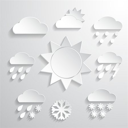 Weather icons in paper style. Vector background or separate elements Stock Photo - Budget Royalty-Free & Subscription, Code: 400-08054748