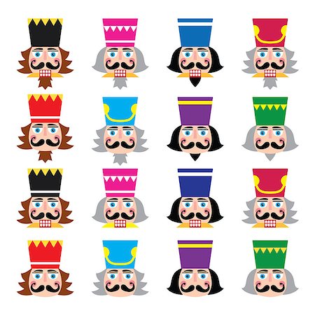 face card - Vector icons set of Xmas nutcrackers heads isolated on white Stock Photo - Budget Royalty-Free & Subscription, Code: 400-08054742