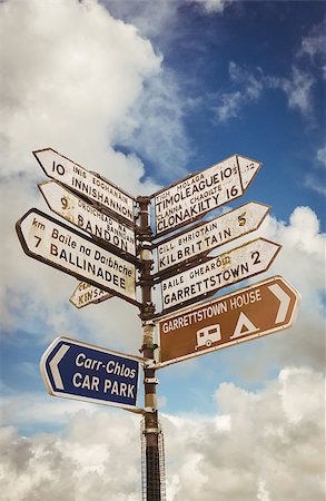 Signpost for places in cork Ireland against cloudy blue sky Photographie de stock - Aubaine LD & Abonnement, Code: 400-08056358