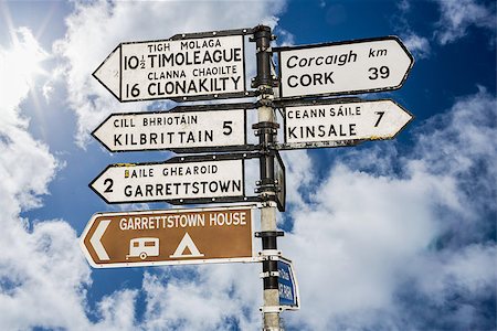 Signpost for places in cork Ireland against cloudy blue sky Photographie de stock - Aubaine LD & Abonnement, Code: 400-08056359