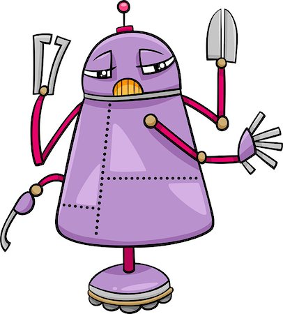 simsearch:400-07829391,k - Cartoon Illustration of Funny Robot Science Fiction Character Photographie de stock - Aubaine LD & Abonnement, Code: 400-08056683