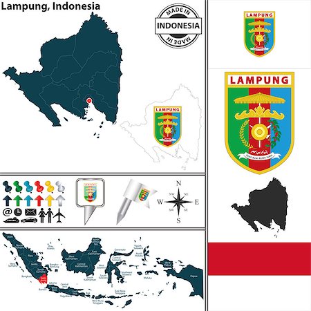 simsearch:400-08493882,k - Vector map of region Lampung with coat of arms and location on Indonesian map Stock Photo - Budget Royalty-Free & Subscription, Code: 400-08056714