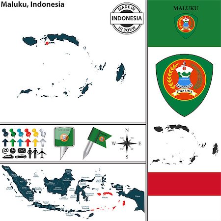 simsearch:400-08493882,k - Vector map of region Maluku with coat of arms and location on Indonesian map Stock Photo - Budget Royalty-Free & Subscription, Code: 400-08056715