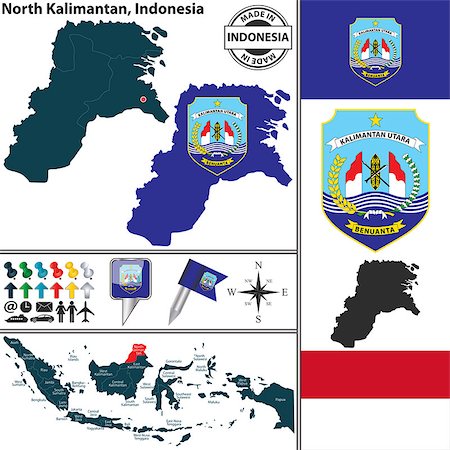 simsearch:400-08493882,k - Vector map of region North Kalimantan with coat of arms and location on Indonesian map Stock Photo - Budget Royalty-Free & Subscription, Code: 400-08056716