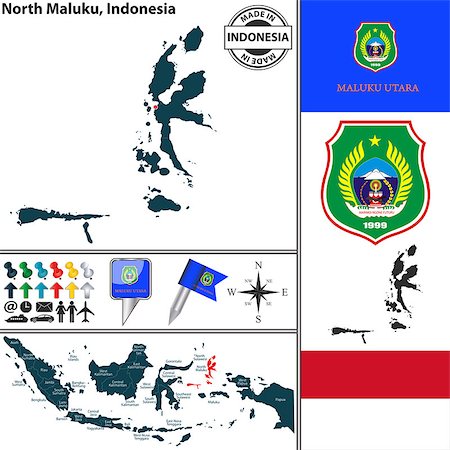 simsearch:400-08493882,k - Vector map of region North Maluku with coat of arms and location on Indonesian map Stock Photo - Budget Royalty-Free & Subscription, Code: 400-08056717