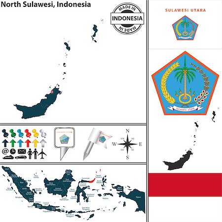 simsearch:400-08493882,k - Vector map of region North Sulawesi with coat of arms and location on Indonesian map Stock Photo - Budget Royalty-Free & Subscription, Code: 400-08056718