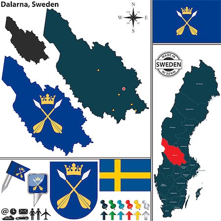simsearch:400-08192906,k - Vector map of county Dalarna with coat of arms and location on Sweden map Photographie de stock - Aubaine LD & Abonnement, Code: 400-08056711
