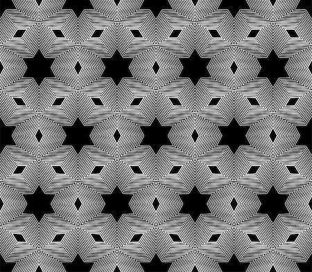 simsearch:400-08050029,k - Design seamless monochrome star geometric pattern. Abstract striped lines background. Vector art. No gradient Fotografie stock - Microstock e Abbonamento, Codice: 400-08056763