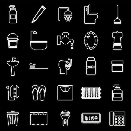 simsearch:400-08133885,k - Bathroom line icons on black background, stock vector Photographie de stock - Aubaine LD & Abonnement, Code: 400-08056786