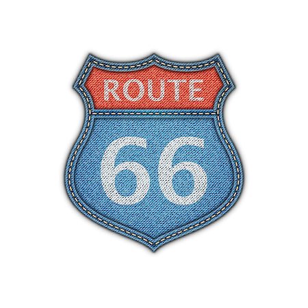 simsearch:400-09225957,k - Route 66 Road Denim Sign.Vector Illustration Stock Photo - Budget Royalty-Free & Subscription, Code: 400-08050061