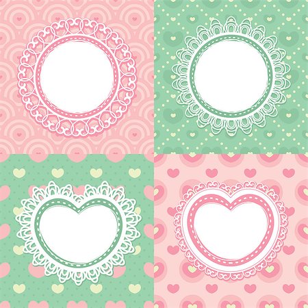 simsearch:400-07408048,k - Set of lace frames with circles and hearts Stockbilder - Microstock & Abonnement, Bildnummer: 400-08050097