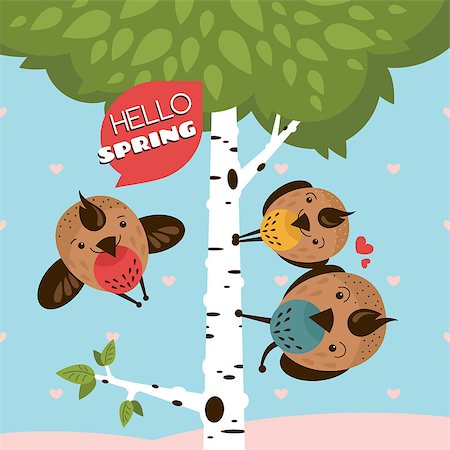 simsearch:400-06766392,k - Greeting card with birds and tree vector illustration Stock Photo - Budget Royalty-Free & Subscription, Code: 400-08050100