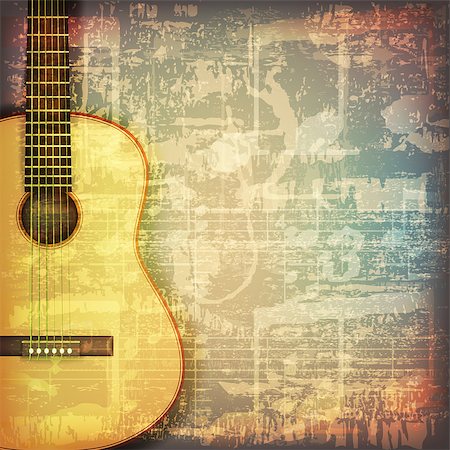 abstract grunge cracked music symbols vintage background with acoustic guitar Fotografie stock - Microstock e Abbonamento, Codice: 400-08050264