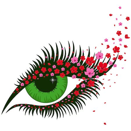 Female green eye with small pink flowers of sakura, hand drawing vector illustration Stock Photo - Budget Royalty-Free & Subscription, Code: 400-08050312