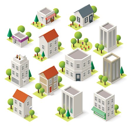 simsearch:400-09142236,k - Set of the isometric city buildings and shops Stock Photo - Budget Royalty-Free & Subscription, Code: 400-08050334