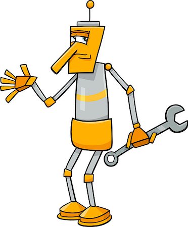 simsearch:400-08813093,k - Cartoon Illustration of Funny Fantasy Robot Character with Wrench Stockbilder - Microstock & Abonnement, Bildnummer: 400-08050796