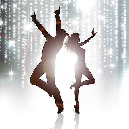 simsearch:400-04349797,k - Silhouettes of people dancing on a sparkle background Stock Photo - Budget Royalty-Free & Subscription, Code: 400-08051053