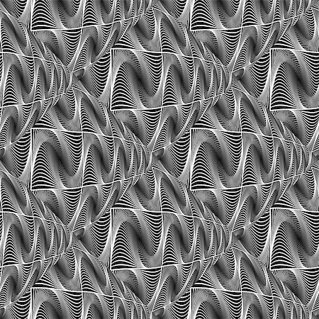 simsearch:400-08051059,k - Design seamless monochrome warped grid wave pattern. Abstract volume textured background. Vector art. No gradient Foto de stock - Royalty-Free Super Valor e Assinatura, Número: 400-08051070