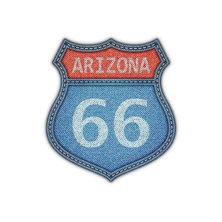 simsearch:400-09225957,k - Route 66 Road Denim Sign.Vector Illustration Stock Photo - Budget Royalty-Free & Subscription, Code: 400-08051130