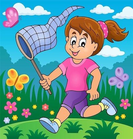 Girl chasing butterflies theme image 2 - eps10 vector illustration. Stock Photo - Budget Royalty-Free & Subscription, Code: 400-08051304