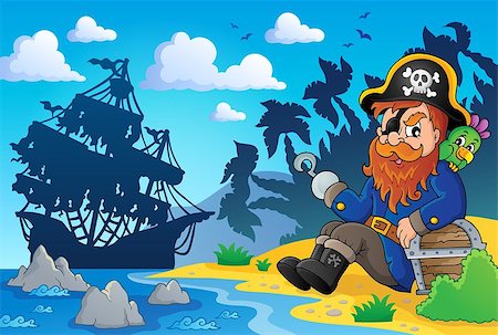 simsearch:400-08920059,k - Sitting pirate theme image 2 - eps10 vector illustration. Photographie de stock - Aubaine LD & Abonnement, Code: 400-08051330