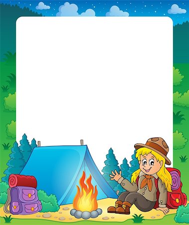 Summer frame with scout girl theme 1 - eps10 vector illustration. Stock Photo - Budget Royalty-Free & Subscription, Code: 400-08051341