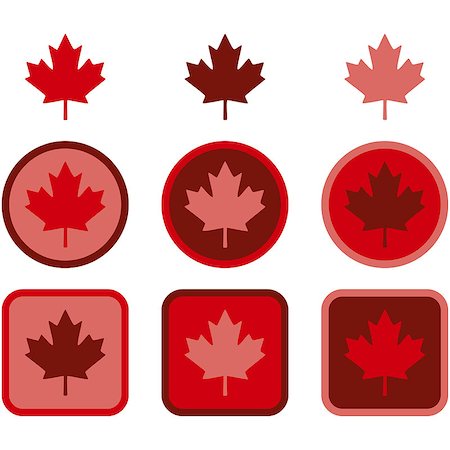 Icon set showing a maple leaf represented in flat design using different shades of red Stock Photo - Budget Royalty-Free & Subscription, Code: 400-08051394