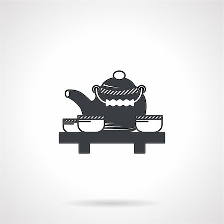 simsearch:400-04625122,k - Single black silhouette icon for teapot and three cups for tea ceremony on white background. Foto de stock - Super Valor sin royalties y Suscripción, Código: 400-08051512