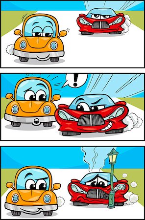 simsearch:400-08615914,k - Cartoon Illustration of Cars on the Road Comic Story Photographie de stock - Aubaine LD & Abonnement, Code: 400-08051747