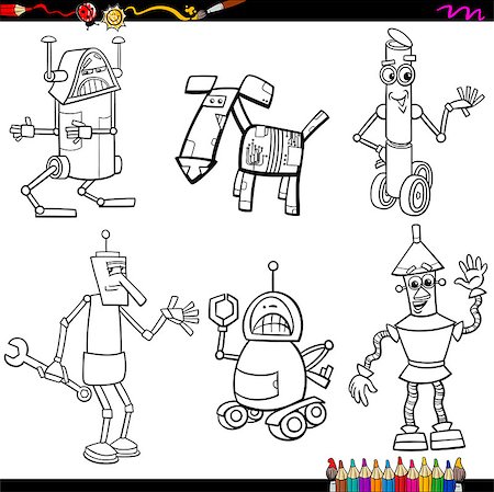simsearch:400-07052452,k - Coloring Book Cartoon Illustration of Funny Fantasy Robots Characters Set Stockbilder - Microstock & Abonnement, Bildnummer: 400-08051750