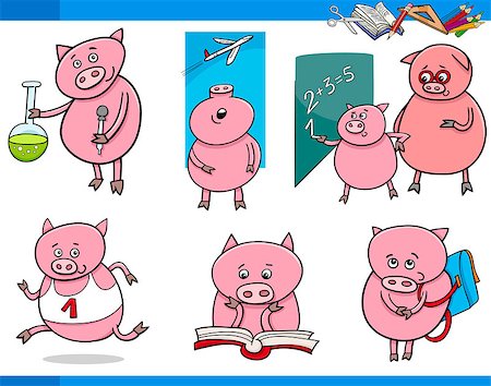 physical education - Cartoon Illustration of Piglet Animal Character School Student Set Photographie de stock - Aubaine LD & Abonnement, Code: 400-08051783
