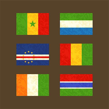 simsearch:400-08163060,k - Flags of Senegal, Cape Verde, Ivory Coast, Sierra Leone, Guinea and the Gambia. Flags with light grunge dirty effect. Foto de stock - Super Valor sin royalties y Suscripción, Código: 400-08051877