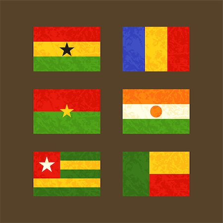Flags of Ghana, Chad, Burkina Faso, Niger, Togo and Benin. Flags with light grunge dirty effect. Stock Photo - Budget Royalty-Free & Subscription, Code: 400-08051878