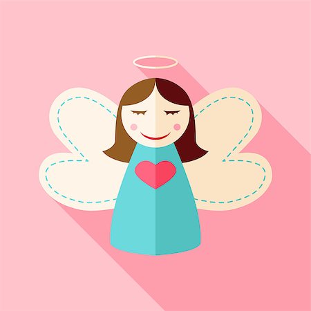simsearch:400-07840610,k - Girl cute angel. Flat stylized object with long shadow Photographie de stock - Aubaine LD & Abonnement, Code: 400-08051957