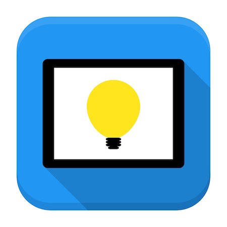 simsearch:400-07578321,k - Desk with lamp idea app icon with long shadow. Flat stylized square app icon with long shadow Stock Photo - Budget Royalty-Free & Subscription, Code: 400-08051950