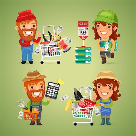 ranch cartoon - Farmers Purchases Equipment for Gardening. In the EPS file, each element is grouped separately. Clipping paths included in additional jpg format. Stock Photo - Budget Royalty-Free & Subscription, Code: 400-08052054